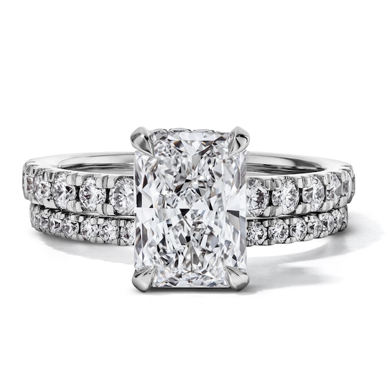 3 CT. T.w. Certified Radiant-Cut Lab-Grown Diamond Hidden Frame Bridal Set in 14K White Gold (F/Vs2)