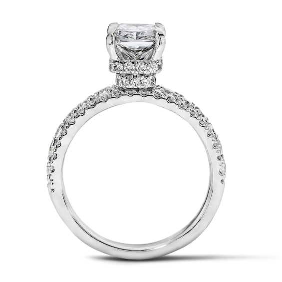 3 CT. T.w. Certified Radiant-Cut Lab-Grown Diamond Hidden Frame Bridal Set in 14K White Gold (F/Vs2)