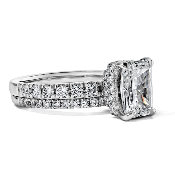 3 CT. T.w. Certified Radiant-Cut Lab-Grown Diamond Hidden Frame Bridal Set in 14K White Gold (F/Vs2)
