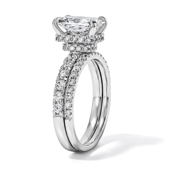 3 CT. T.w. Certified Radiant-Cut Lab-Grown Diamond Hidden Frame Bridal Set in 14K White Gold (F/Vs2)