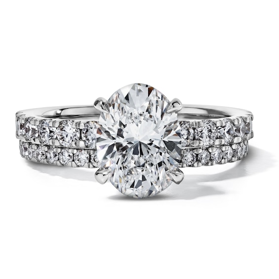 3 CT. T.w. Certified Oval Lab-Grown Diamond Hidden Frame Bridal Set in 14K White Gold (F/Vs2)
