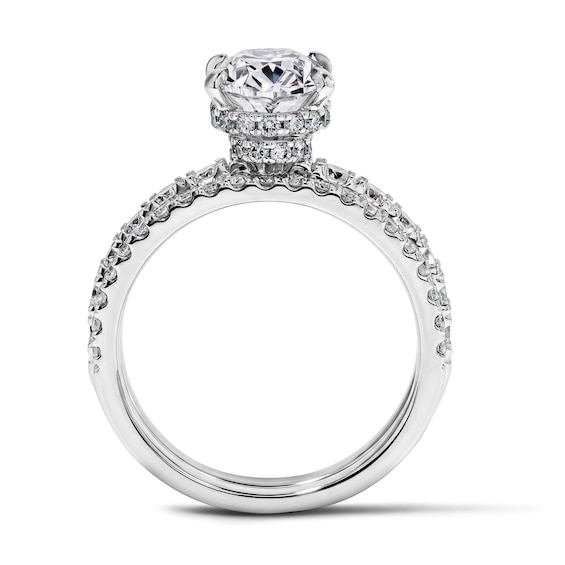 3 CT. T.w. Certified Oval Lab-Grown Diamond Hidden Frame Bridal Set in 14K White Gold (F/Vs2)