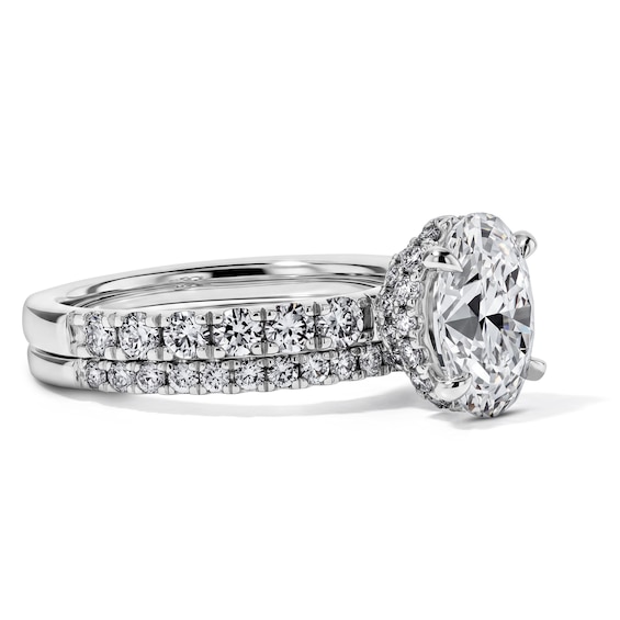 3 CT. T.w. Certified Oval Lab-Grown Diamond Hidden Frame Bridal Set in 14K White Gold (F/Vs2)