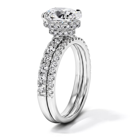 3 CT. T.w. Certified Oval Lab-Grown Diamond Hidden Frame Bridal Set in 14K White Gold (F/Vs2)