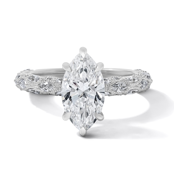 Vera Wang Love Collection 2-3/4 CT. T.w. Certified Marquise-Cut Lab-Grown Diamond Vintage-Inspired Engagement Ring in 14K White Gold (F/Vs2)