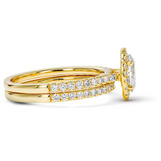 1-1/4 CT. T.w. Certified Oval Lab-Grown Diamond Frame Bridal Set in 14K Yellow Gold (F/Vs2)