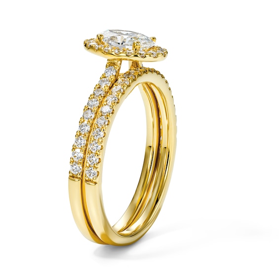 1-1/4 CT. T.w. Certified Oval Lab-Grown Diamond Frame Bridal Set in 14K Yellow Gold (F/Vs2)