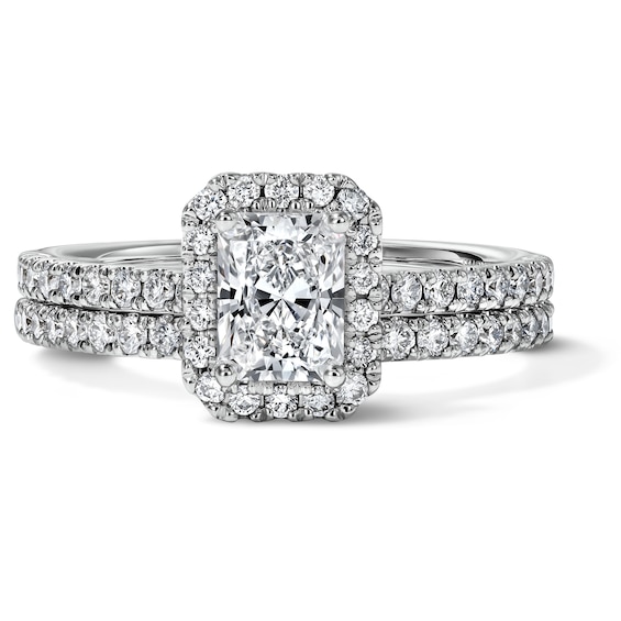 1-1/4 CT. T.W. Certified Radiant-Cut Lab-Grown Diamond Frame Bridal Set in 14K White Gold (F/VS2)