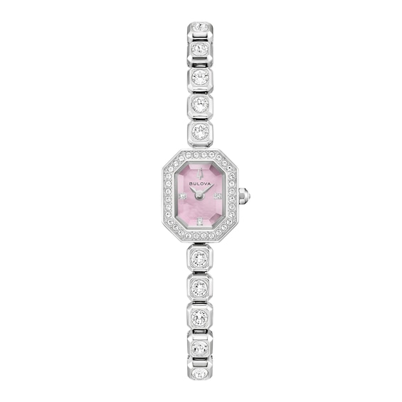 Ladies' Bulova Crystal Stainless Steel Watch Set with Pink Mother-of-Pearl Dial (Model: 96X168)