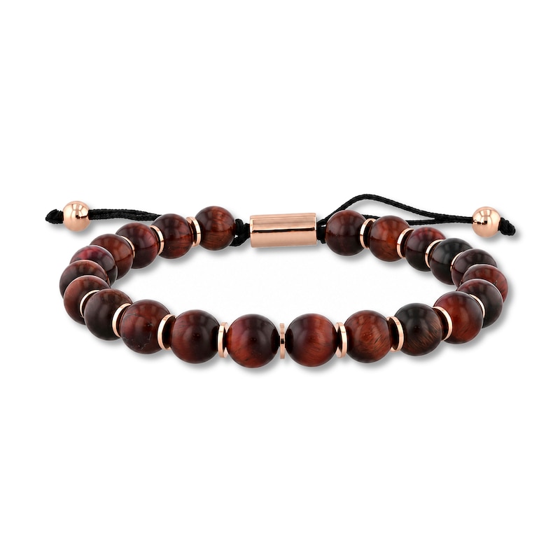 Main Image 1 of Tiger's Eye Bead Bolo Bracelet in Stainless Steel with Yellow Ion Plate