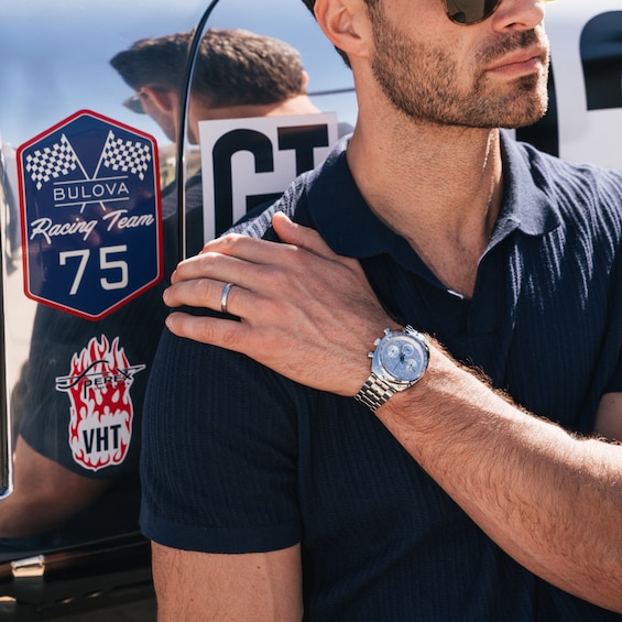 Men's Bulova Shelby® Racer Chronograph Limited Edition Stainless Steel Watch with Extra Leather Strap (96K118)