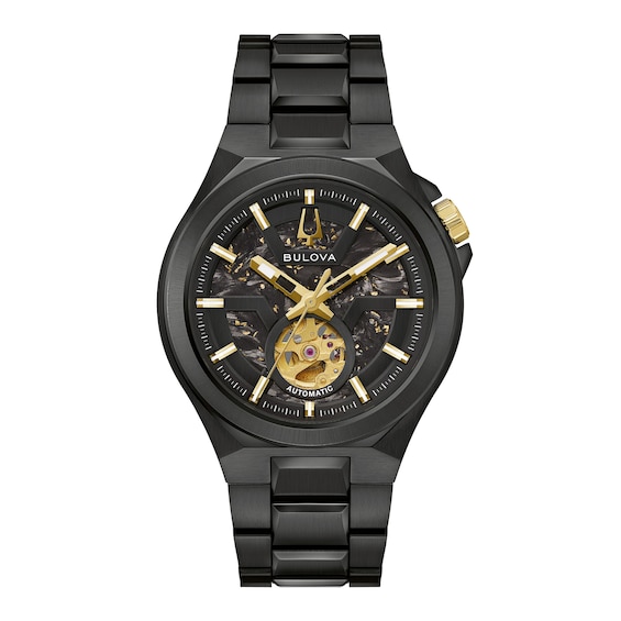 Men's Bulova Maquina Automatic Black Stainless Steel Watch with Black Forged Carbon Dial (98A340)