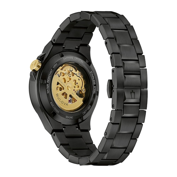 Men's Bulova Maquina Automatic Black Stainless Steel Watch with Black Forged Carbon Dial (98A340)