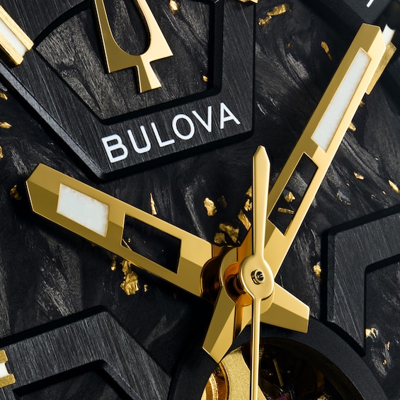 Men's Bulova Maquina Automatic Black Stainless Steel Watch with Black Forged Carbon Dial (98A340)