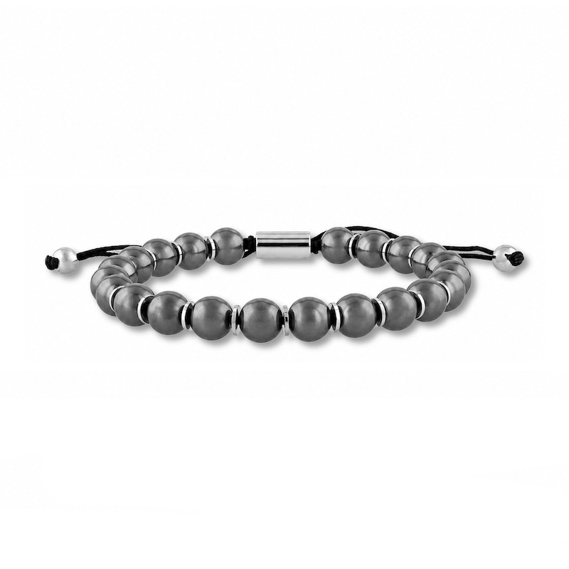 Main Image 1 of Black Hematite Bead Bolo Bracelet in Stainless Steel - 10.5"