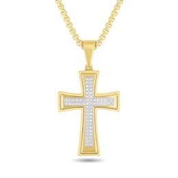 1/2 CT. T.W. Diamond Flared Cross Necklace in Yellow Ion-Plated Stainless Steel - 24"