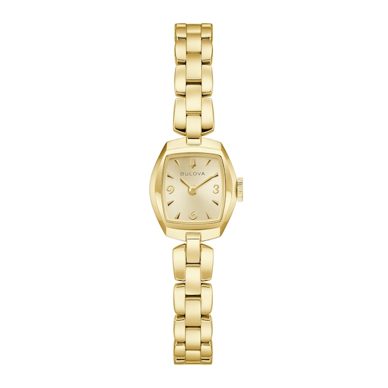 Ladies' Bulova Goddess Of Time Jackie Gold-Tone Stainless Steel Watch with Champagne Dial (97L201)