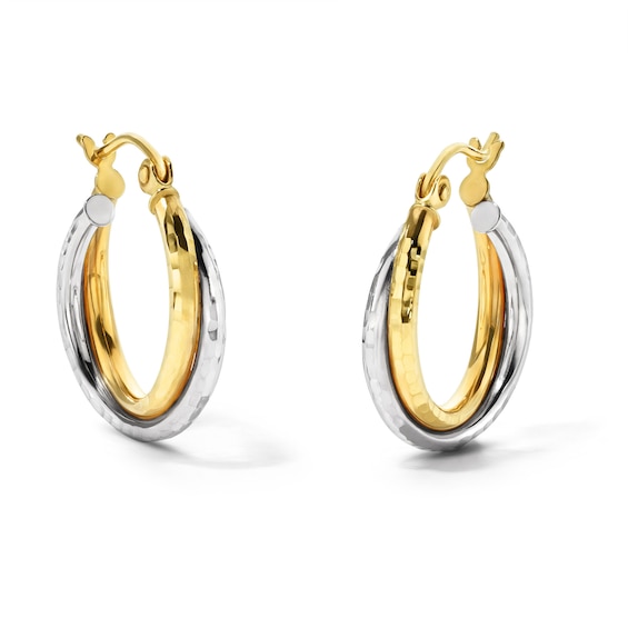 17mm Two-Tone Double Hoops in Hollow 10K Gold