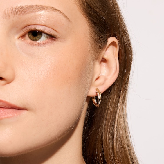 17mm Two-Tone Double Hoops in Hollow 10K Gold