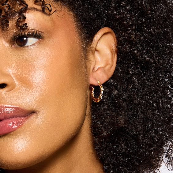 21mm Twist Hoops in Hollow 10K Tri-Tone Gold