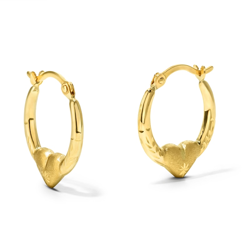 Main Image 1 of 17mm Diamond-Cut Heart Hoops in Hollow 10K Gold