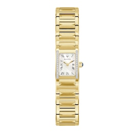 Ladies' Bulova Marc Anthony Harmony Gold-Tone Stainless Steel Watch with Mother-of-Pearl Dial and Diamonds (98R301)