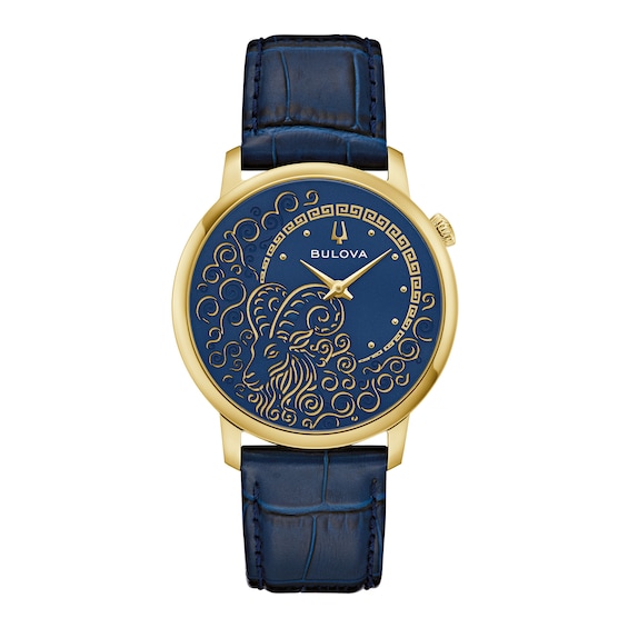 Bulova Hudson Chinese Zodiac Year of the Goat Gold-Tone IP Stainless Steel Watch with Blue Dial (Model: 97A202)