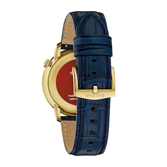 Bulova Hudson Chinese Zodiac Year of the Goat Gold-Tone IP Stainless Steel Watch with Blue Dial (Model: 97A202)