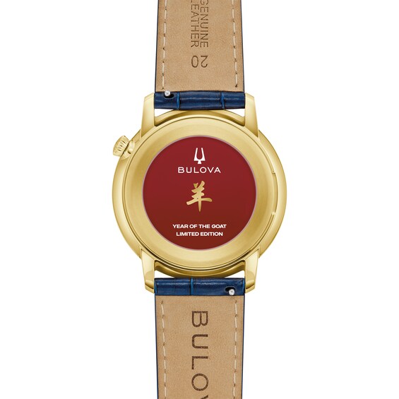 Bulova Hudson Chinese Zodiac Year of the Goat Gold-Tone IP Stainless Steel Watch with Blue Dial (Model: 97A202)