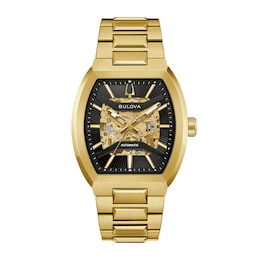 Men's Bulova Maquina Automatic Gold-Tone Stainless Steel Watch with Black Dial (97A207)