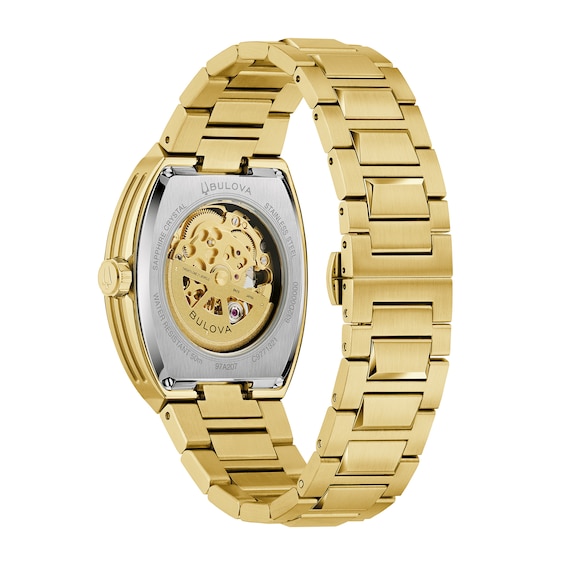 Men's Bulova Maquina Automatic Gold-Tone Stainless Steel Watch with Black Dial (97A207)