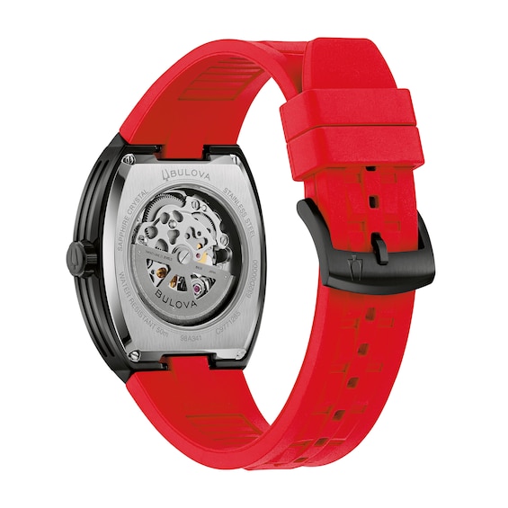 Men's Bulova Maquina Automatic Stainless Steel Watch with Black Dial and Red Hnbr Rubber Strap (98A341)