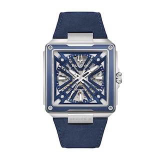 Men's Bulova Series X2 Stainless Steel Automatic Watch with Blue Dial and Blue Leather Strap (Model: 98A342)