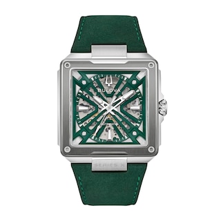 Men's Bulova Series X2 Automatic Stainless Steel Watch with Green Dial and Green Suede Strap (98A343)