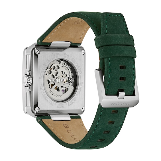 Men's Bulova Series X2 Automatic Stainless Steel Watch with Green Dial and Green Suede Strap (98A343)