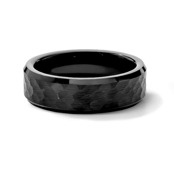 6.0mm Engravable Hammered Wedding Band in Tungsten wtih Black Ion Plate