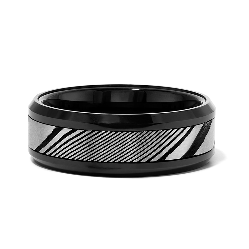 Main Image 1 of 8.0mm Engravable Etched Wedding Band in Black Ion-Plated Stainless Steel and Tungsten