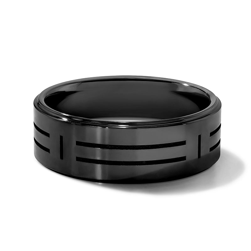 Main Image 1 of 8.0mm Engravable Grooved Wedding Band in Tungsten with Black Ion Plate