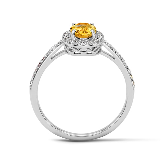 Oval Citrine and White Lab-Created Sapphire Frame Ring in Sterling Silver