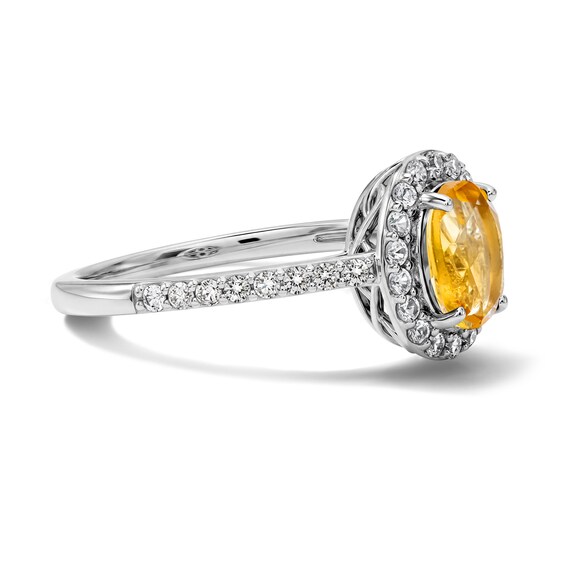 Oval Citrine and White Lab-Created Sapphire Frame Ring in Sterling Silver