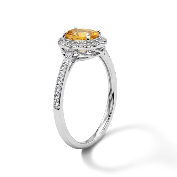 Oval Citrine and White Lab-Created Sapphire Frame Ring in Sterling Silver