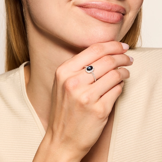 Oval Lab-Created Sapphire Frame Ring in Sterling Silver