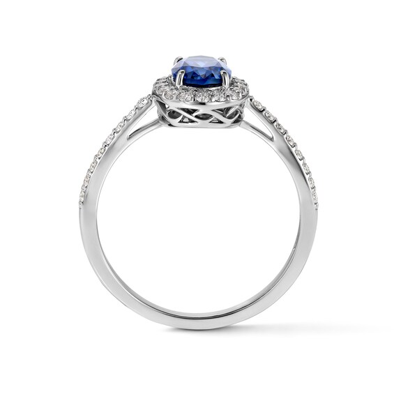 Oval Lab-Created Sapphire Frame Ring in Sterling Silver