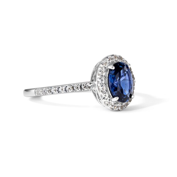 Oval Lab-Created Sapphire Frame Ring in Sterling Silver