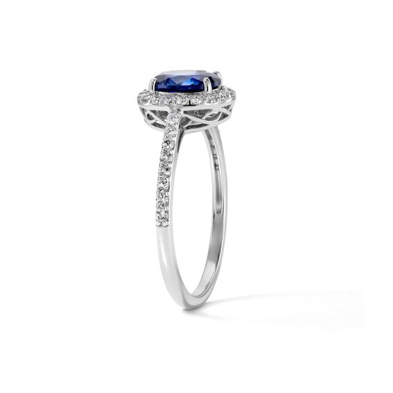 Oval Lab-Created Sapphire Frame Ring in Sterling Silver