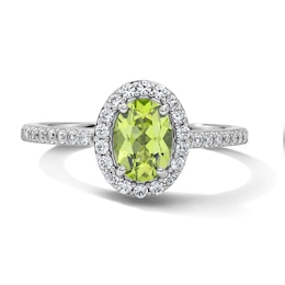 Oval Peridot and White Lab-Created Sapphire Frame Ring in Sterling Silver