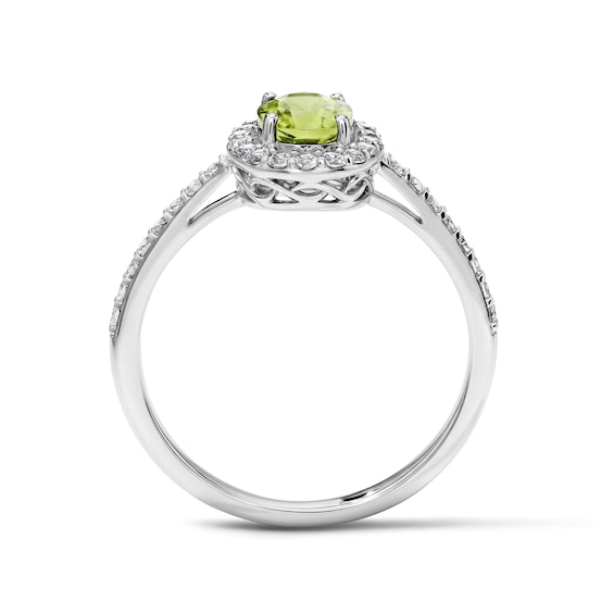 Oval Peridot and White Lab-Created Sapphire Frame Ring in Sterling Silver