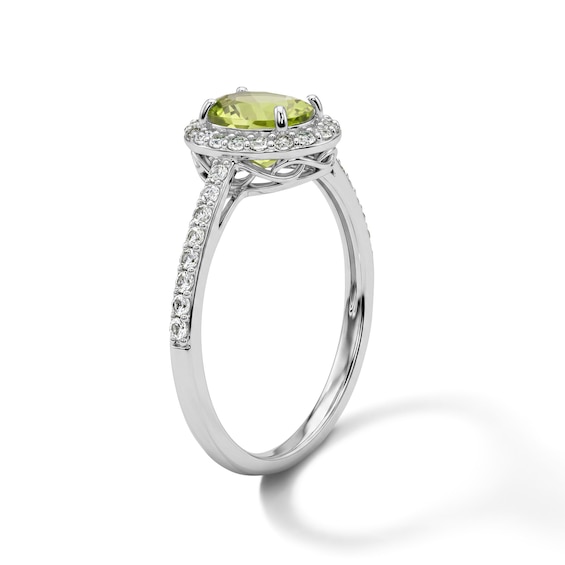 Oval Peridot and White Lab-Created Sapphire Frame Ring in Sterling Silver
