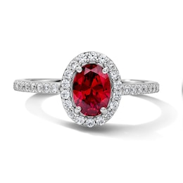 Oval Lab-Created Ruby and White Lab-Created Sapphire Frame Ring in Sterling Silver