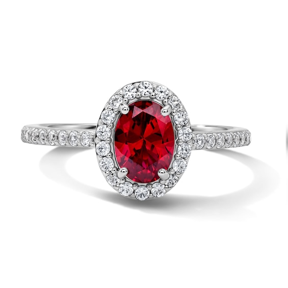 Oval Lab-Created Ruby and White Lab-Created Sapphire Frame Ring in Sterling Silver